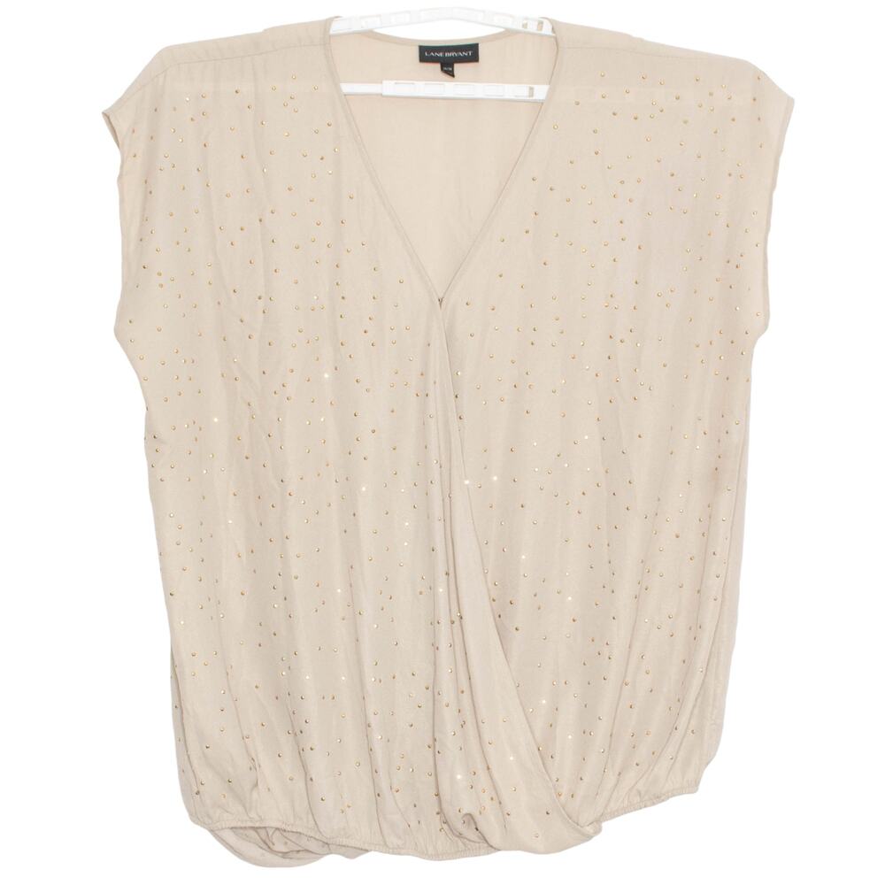 Lane Bryant Top Wrap Embellished Boho Casual Minimalist Feminine Tan Plus 26/28